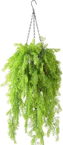 Plantas colgantes artificiales en cesta, falsas plantas de helechos de algas marinas rizadas con cadena de forro de coco, maceta de palma, planta