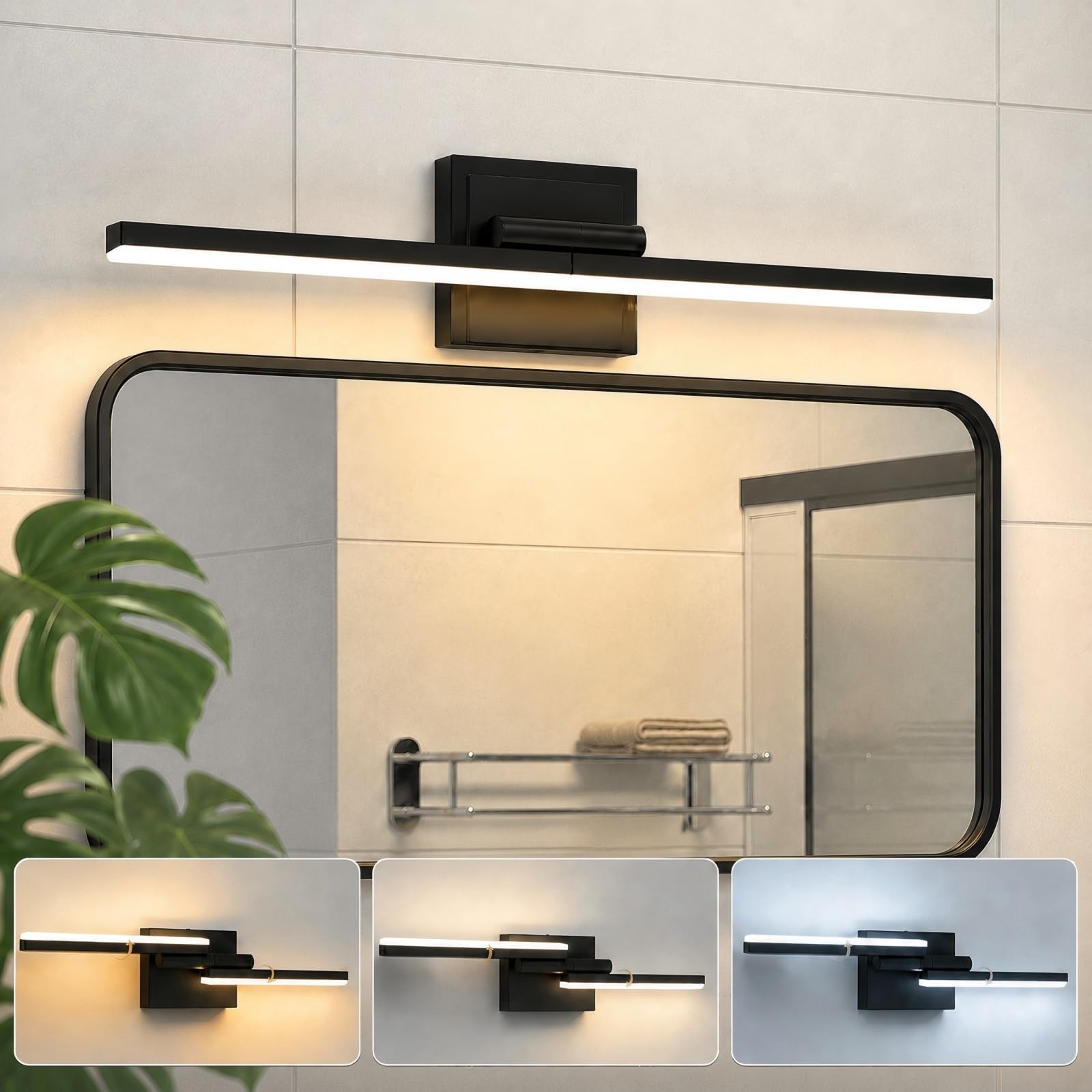 L LOHAS LED Bathroom Vanity Light Bar 3CCT 24 Inch Black Light Over Mirror