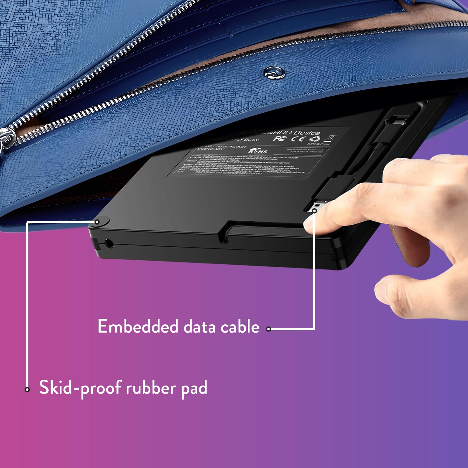 External CD DVD Drive for Laptop USB 3.0 Type-C Slim Portable Player CD DVD RW Writer Reader Burner, Low Noise Optical External Disk Drive for Desktop, PC, Mac OS,Windows 11/10/8/7/XP/2003/Vista/Linux — view 3