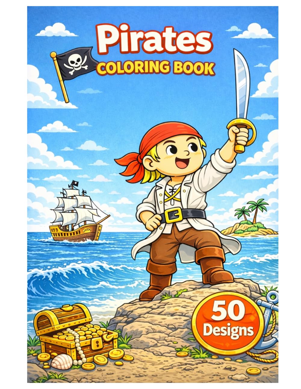 Pirates Coloring Book: 50 Fun Pirate Coloring Pages with Treasure, Ships and Adventure Scenes for Kids