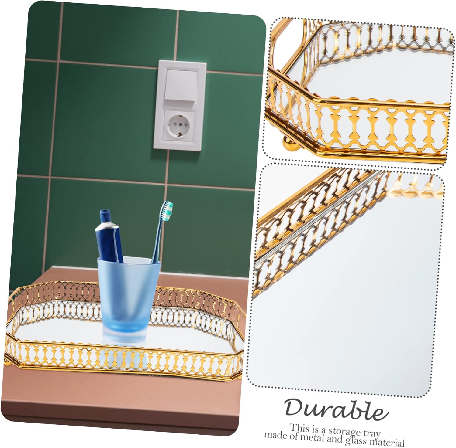 Elegant Metal Bathroom Tray for Organizing Toiletries Jewelry and Sundries Stylish Vanity Storage with Modern Marble Design for Clean Tidy Countertops