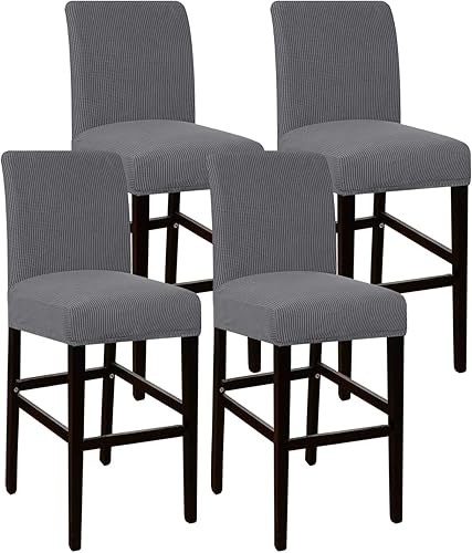 Flamingo P Juego de 4 fundas para taburetes de bar, con respaldo, extraíbles y lavables, para sillas de bar, color gris