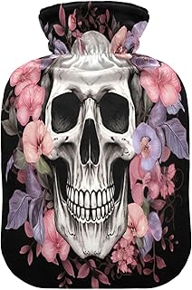 Wajiw Hot Water Bottle with Cover 2L Warm Water Bottle for Hot and Cold Compress Hot and Cold Therapies,Hand Feet Warmer,Halloween Skull