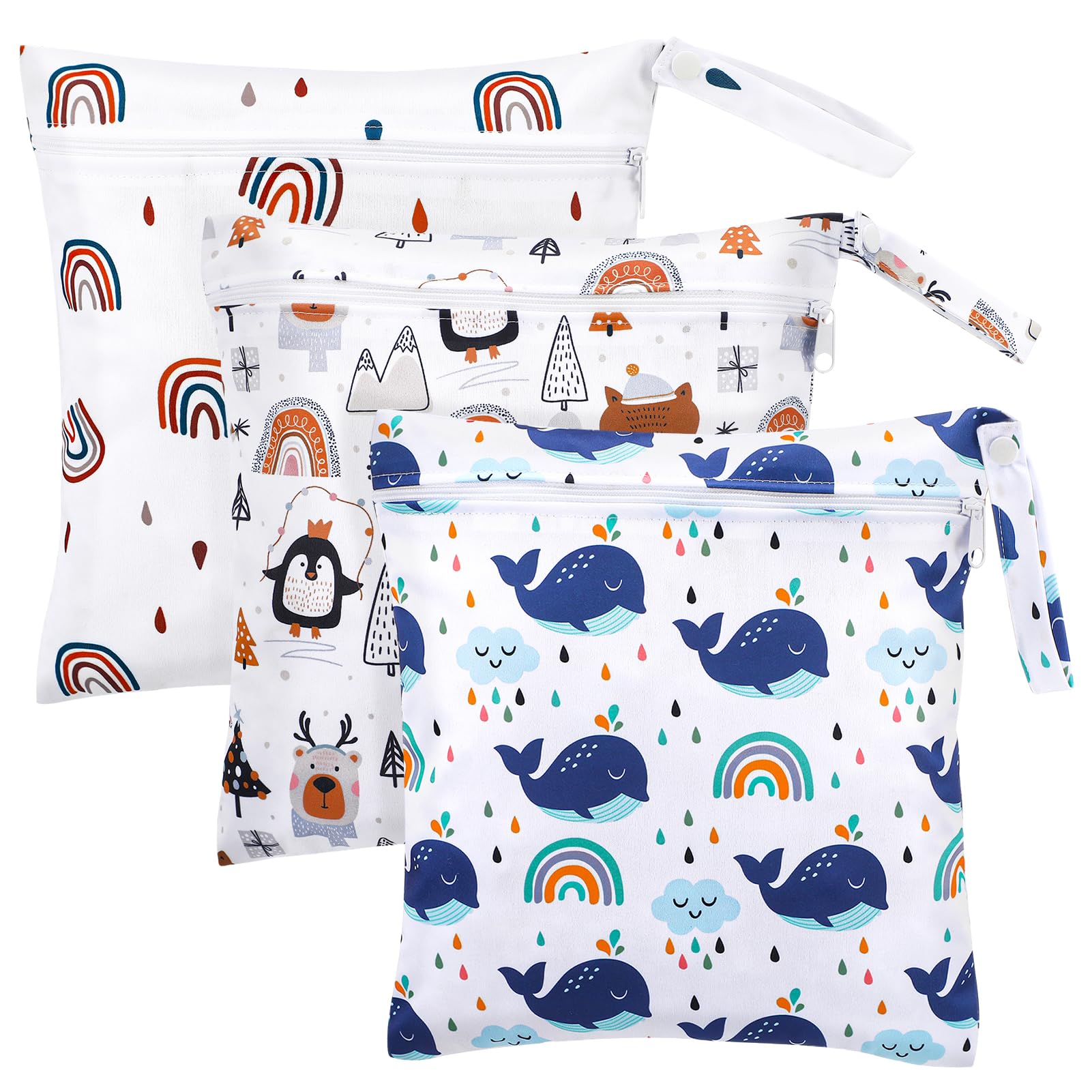 Kaisibum 3 Stück Wet Bag Kindergarten,28 * 30CM wasserdichte Wetbag,Wiederverwendbare Nasstaschen mit Reißverschluss,Nassbeutel Kindergarten für Baby Reisen Unterwegs