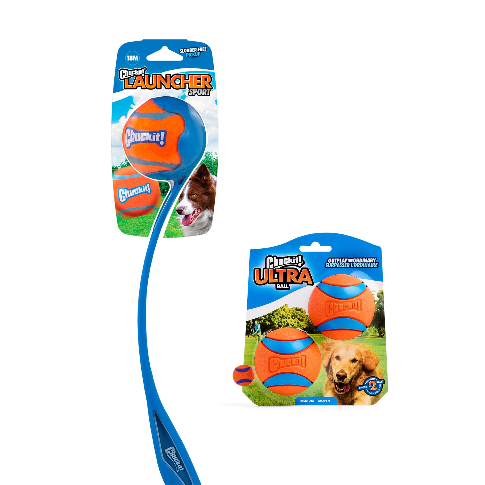 Chuckit! Ultra Ball & Launcher – Sport 45,7 cm avec 2 balles rebondissantes Moyennes (6,3 cm) pour Chiens de 9,1 à 27,2 kg, Lanceur de Balle pour Chien