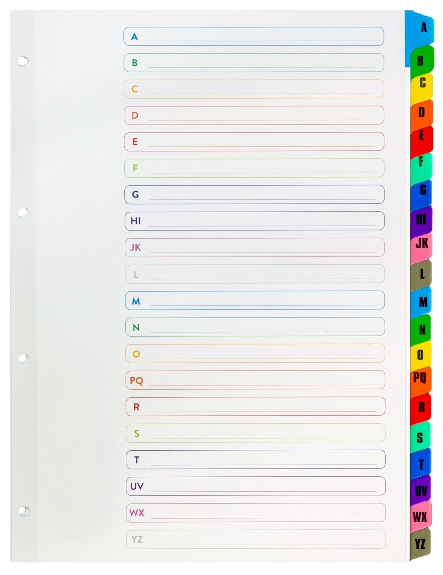 A4 A-Z Alphabetical 20 Part File Subject Dividers (3 Pack) Mylar Reinforced Plastic Multi Coloured Index Tabs Multi Punched