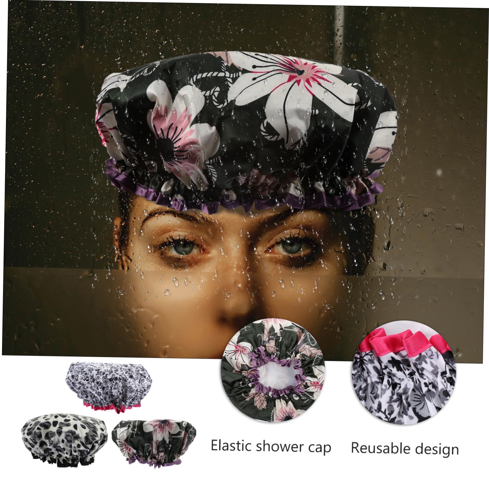 FRCOLOR Juego De 3 Gorros De Ducha De Satén Elásticos Para Mujer Material Peva Talla Única. 3 Unidades.