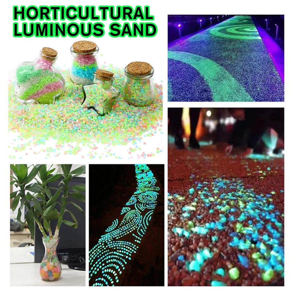 BVSPA Pietre fosforescenti al buio, ghiaia luminosa per giardino, pietre luminose di sabbia che si illuminano al buio, mini ciottoli per feste, casa, giardino, parco, decorazione stradale, pietra