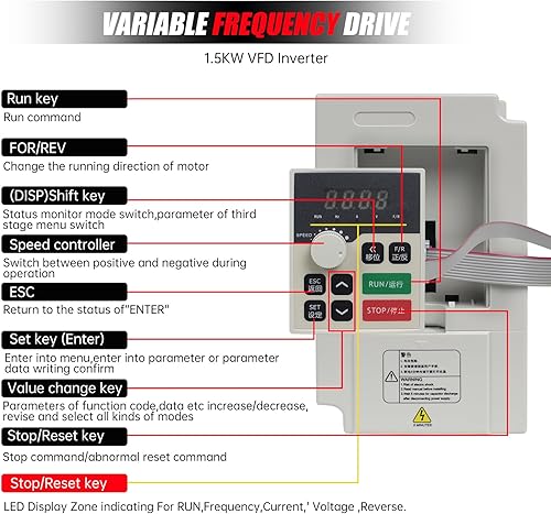 Miniatura 8 de Inversor VFD de 2.2KW 220V 11A 3HP Unidad de frecuencia variable 2200W husillo Control del motor Convertidor VSD 0-1000Hz con cable de extensión