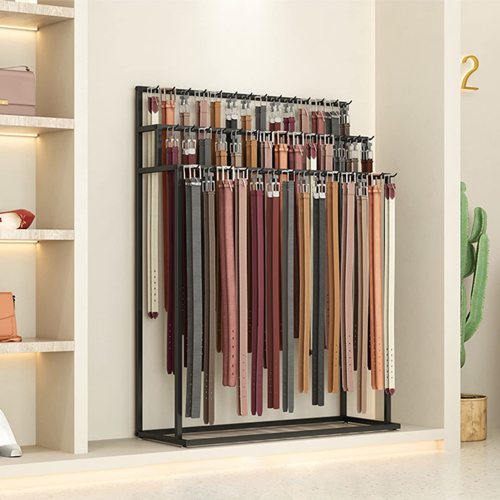 Soporte de exhibición de cinturón, estante de almacenamiento de cinturón de pie, organizador colgante de cinturón para corbata, organizador multifuncional para bolsos, bufandas, estantes comerciales,