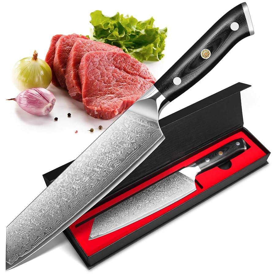 ダマスカスシェフナイフ 67層ダマスカス牛刀(切付型) 205mm 黒