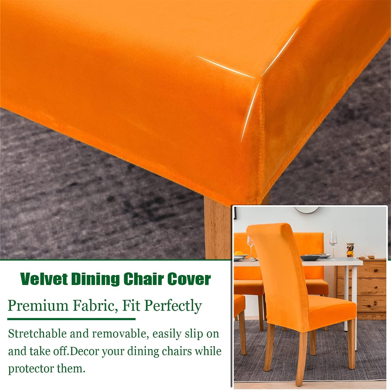 Coprisedia con Schienale Elasticizzate, Copertura della Sedia, Coprisedili da Pranzo Antiscivolo Rimovibile, Fodere Sedie con Schienale, Decorazione per Matrimoni, Banchetti (Set di 6,arancia)