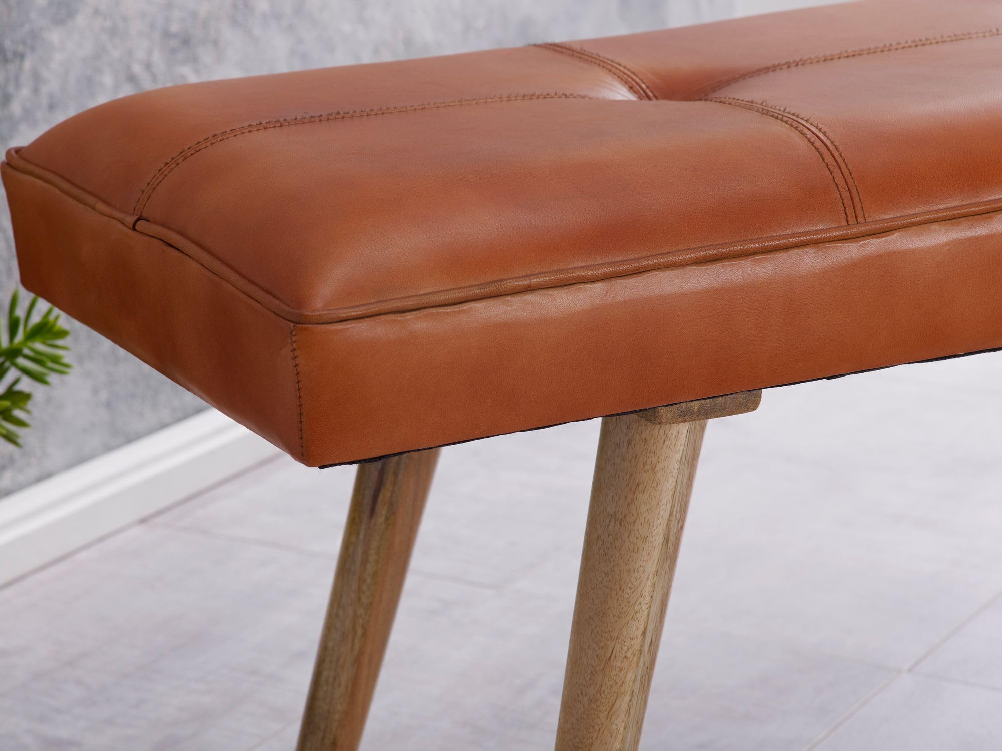 Banc en cuir massif bois 117x51x38 cm style rétro FineBuy