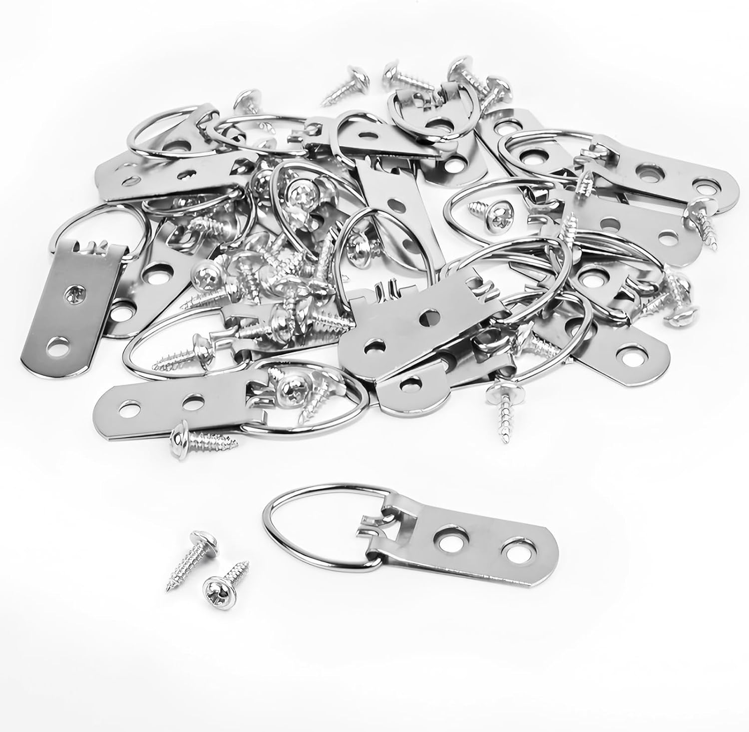 20 Pcs Heavy Duty D Ring Picture Hangers with Screws,Stainless Steel Picture Hanging Hooks Painting Hanging Kit for Frame,Light Lamp,Mirror,Picture,Canvas (Double Holes Silvery)