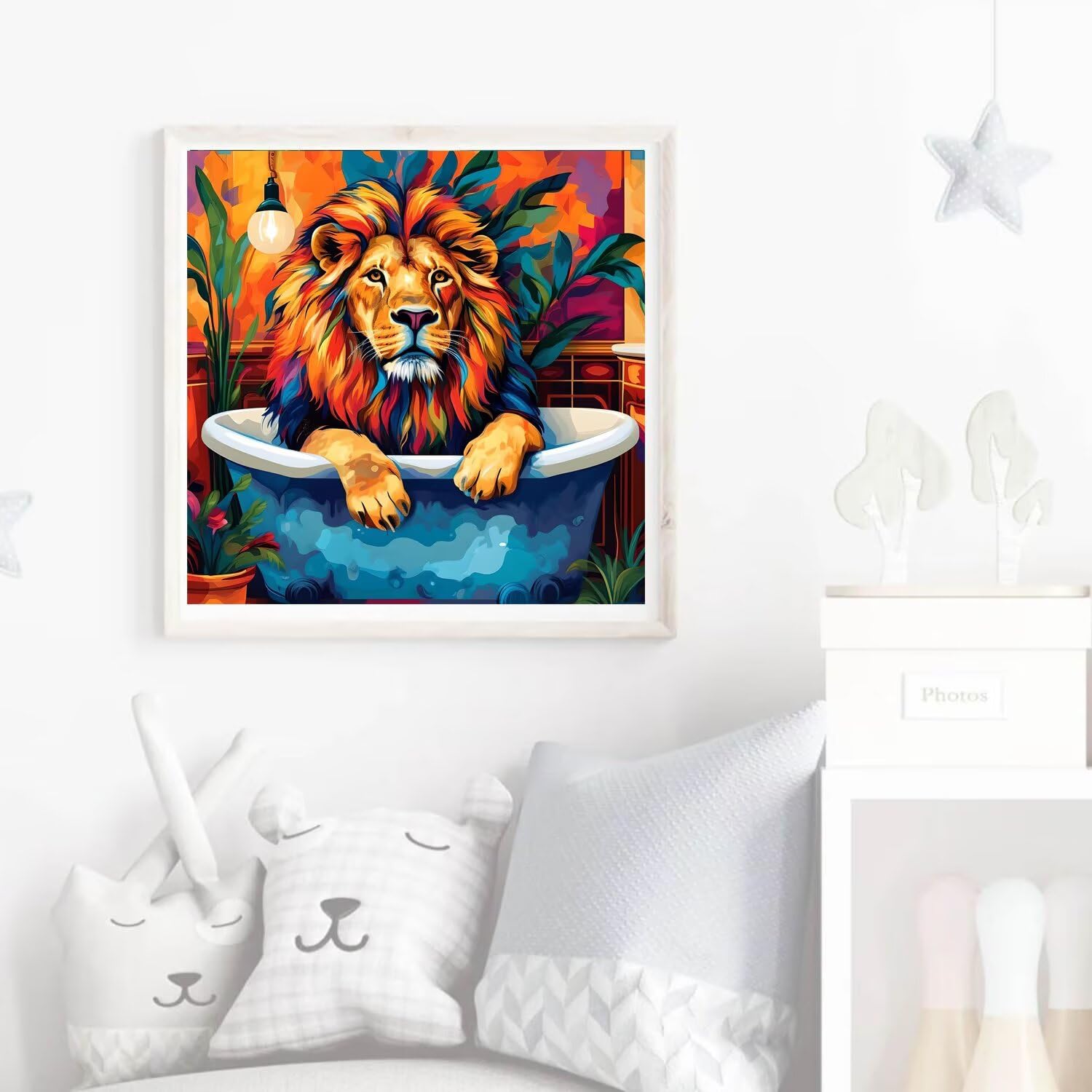 Diamond Painting LöWe, Diamant Painting Bilder Kinder, Duschraum Diamond Painting für Kinder ab 6 7 8 9 10 11 12 Jahre, DIY Mosaik Bastelset Geschenk für Frauen, Home Wand Décor 100x100 cm V-991