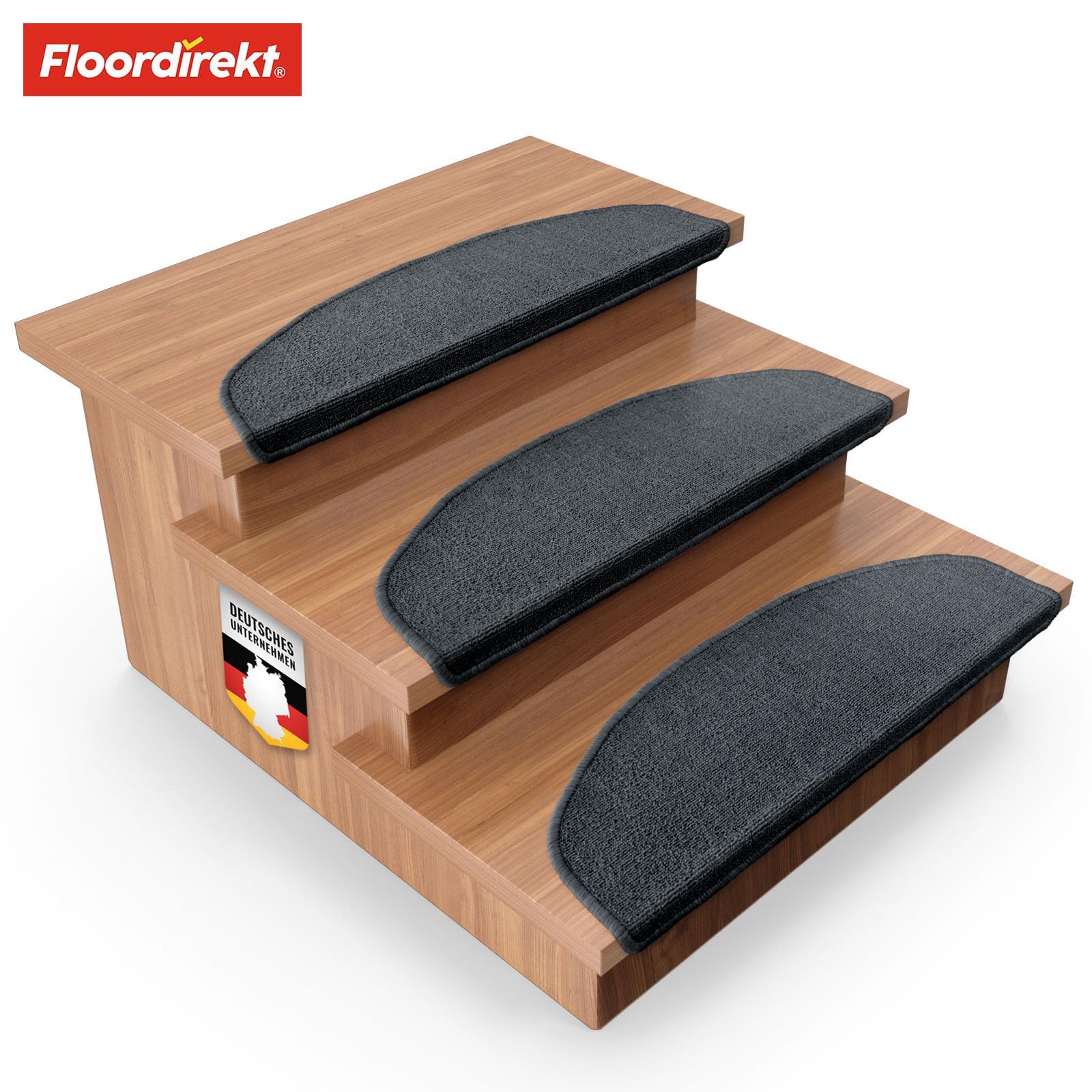 15 Stair Tread Mats - Self-Adhesive, Semicircular, 65 X 23 Cm, Anthracite Printed, Indoor Stair Protection-420023