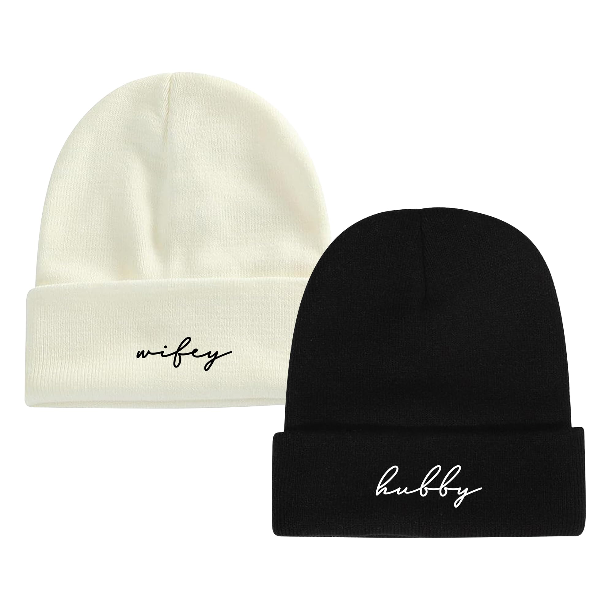 GroomBrideGifts Couples Gifts Hubby and Wifey Beanies Hats for Men Women Honeymoon Wedding (XZ-White)