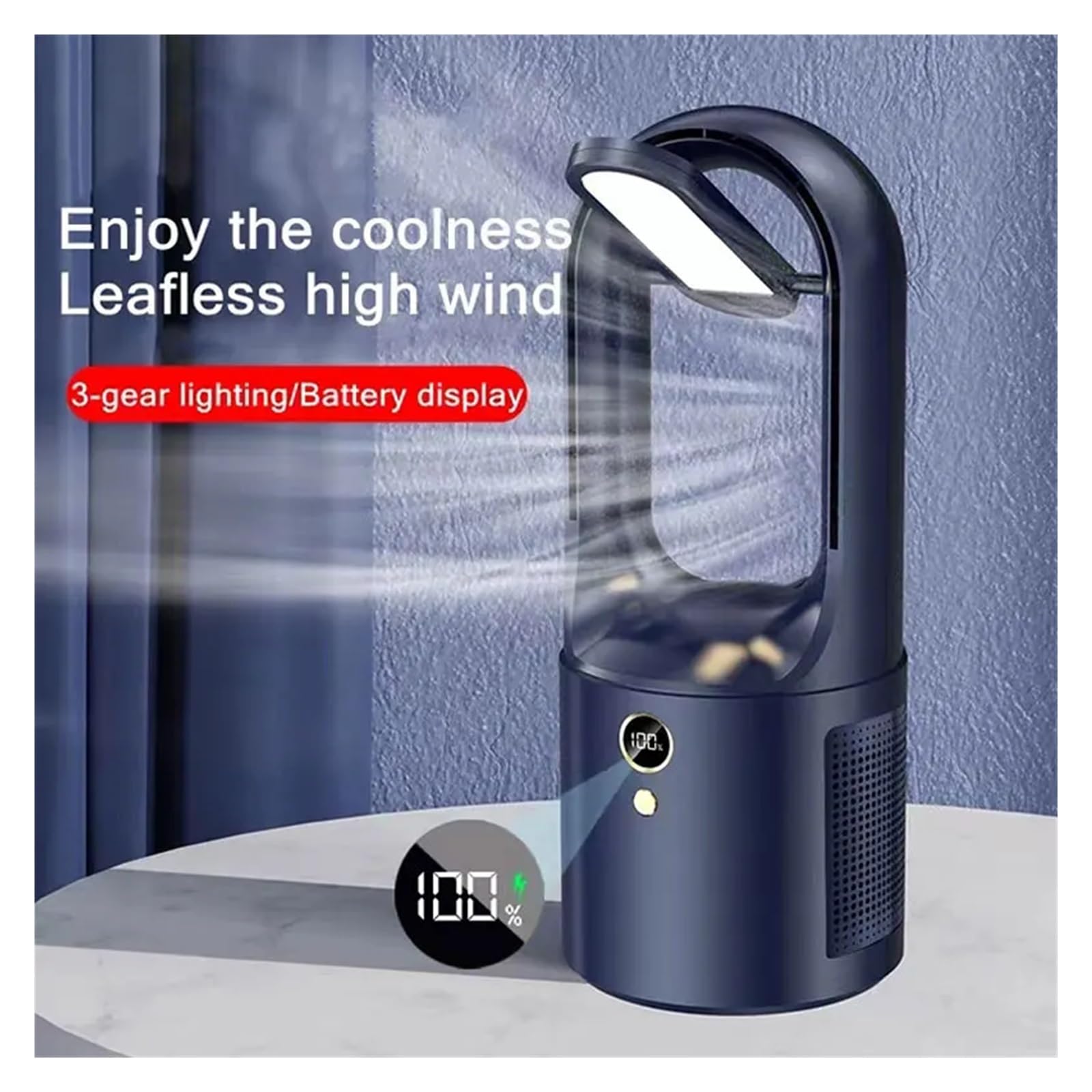 BezłOpatkowy Wentylator Biurkowy Elektryczny Bezłopatkowy Wentylator Stołowy Z Ładowaniem USB Przenośny Bezprzewodowy Mini Wentylator Chłodzący Ultra Cicha Lampka Nocna LED Do Użytku W Domu I Biurze(B