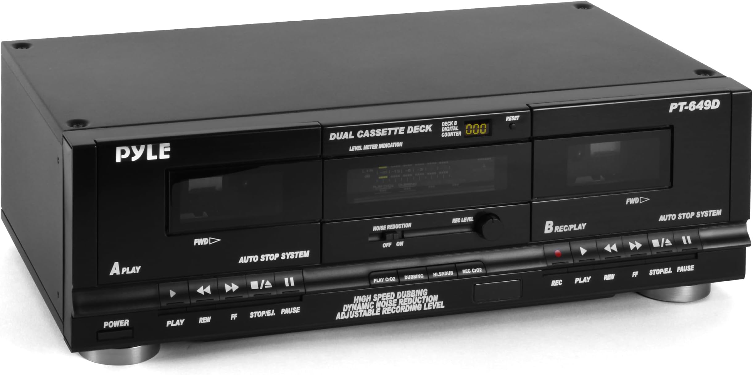 Home Digital Dual Cassette Deck Media Player Music Recording Device with RCA Cables Switchable Rack Mounting Hardware CrO2 Tape Selector Included 3 Digit Counter - 110V/220V