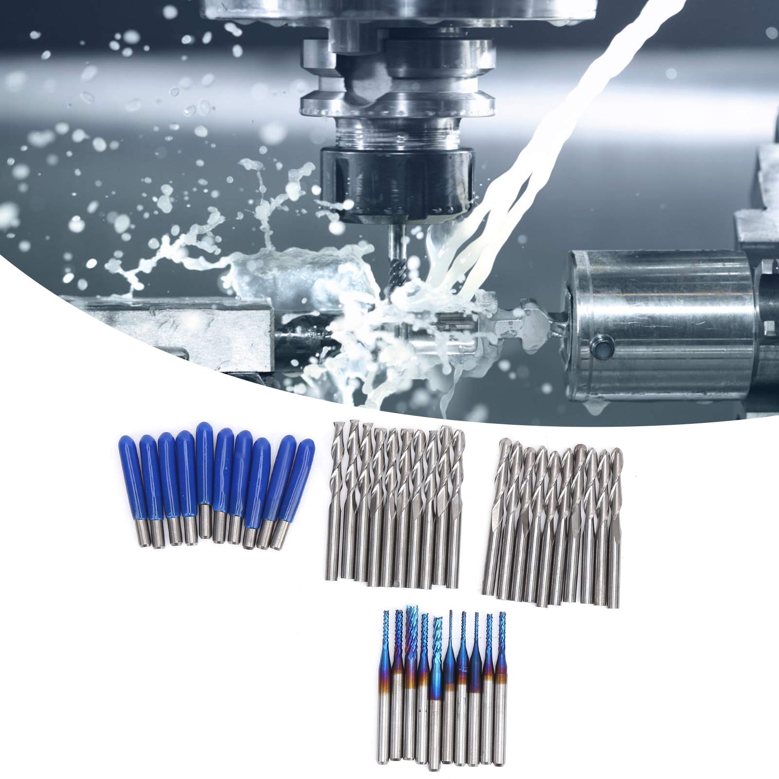 Juego de 40 fresas de acero de tungsteno, brocas de extremo de carburo con vástago de 3,175 mm, herramientas de grabado revestidas en Ti para moldes de PCB, plástico y madera, kit