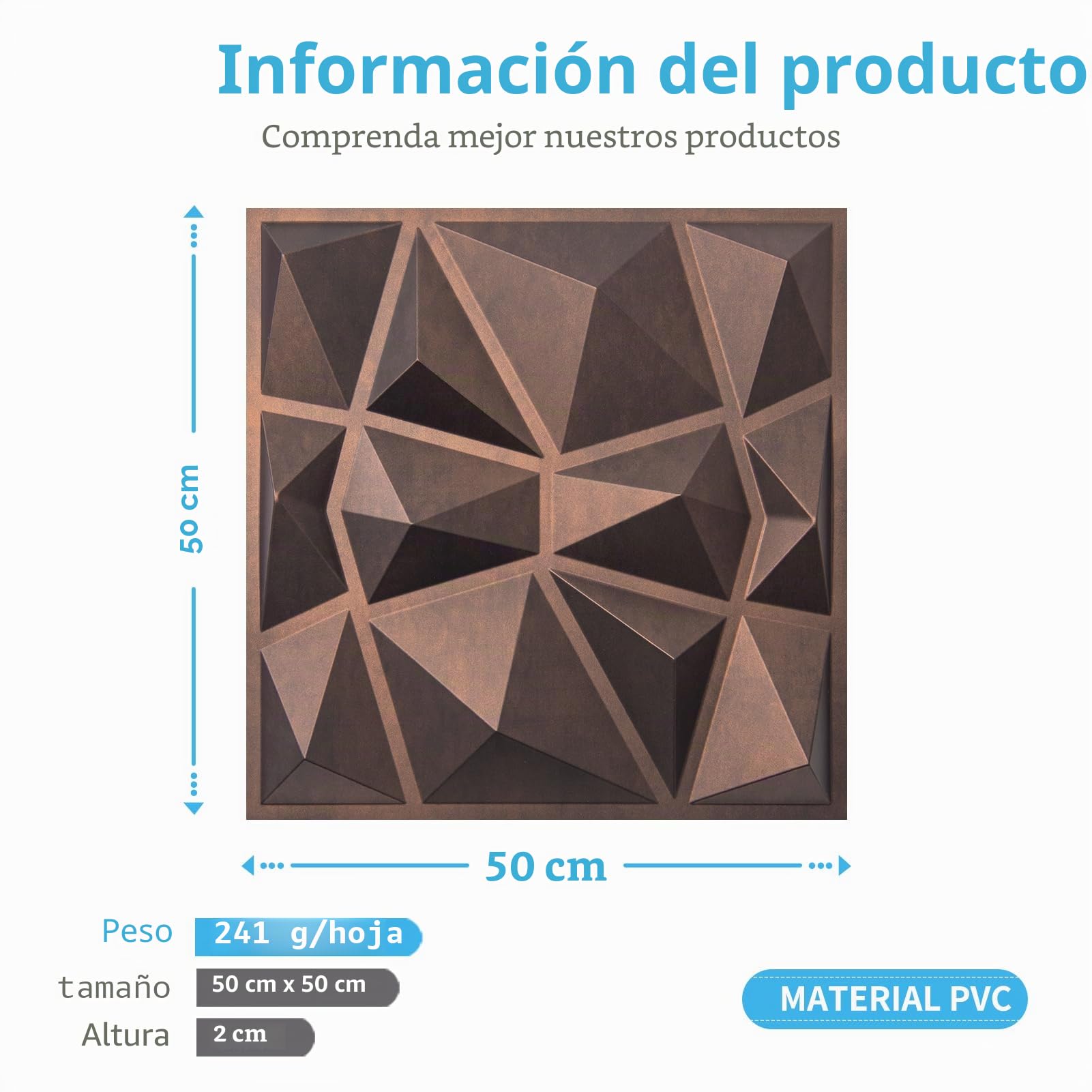 Art3d Paneles 3D Motivo Rombo Cobre Antiguo | 12 Piezas, PVC Rígido, 3 m², 50x50 cm | Impermeable, Inodoro | Ideal para Salón, TV, Oficina y Techo