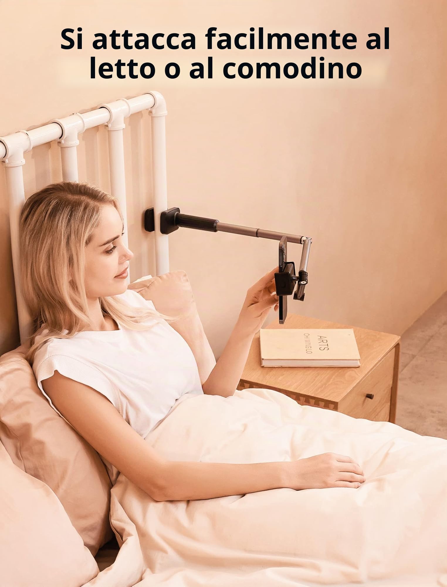 JSAUX Supporto per telefono per scrivania e letto, supporto flessibile per telefono universale 360 pigro lungo braccio morsetto clip supporto per telefono per tavolo comodino compatibile con iPhone 14