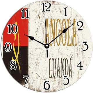 Flag of Angola Clock Luanda PVC Home Decor Wall Clocks City Souvenir Clocks for Wall Battery Operated Wall Clock for Living Room Bedroom 12x12in Housewarming Gift to Patriotic
