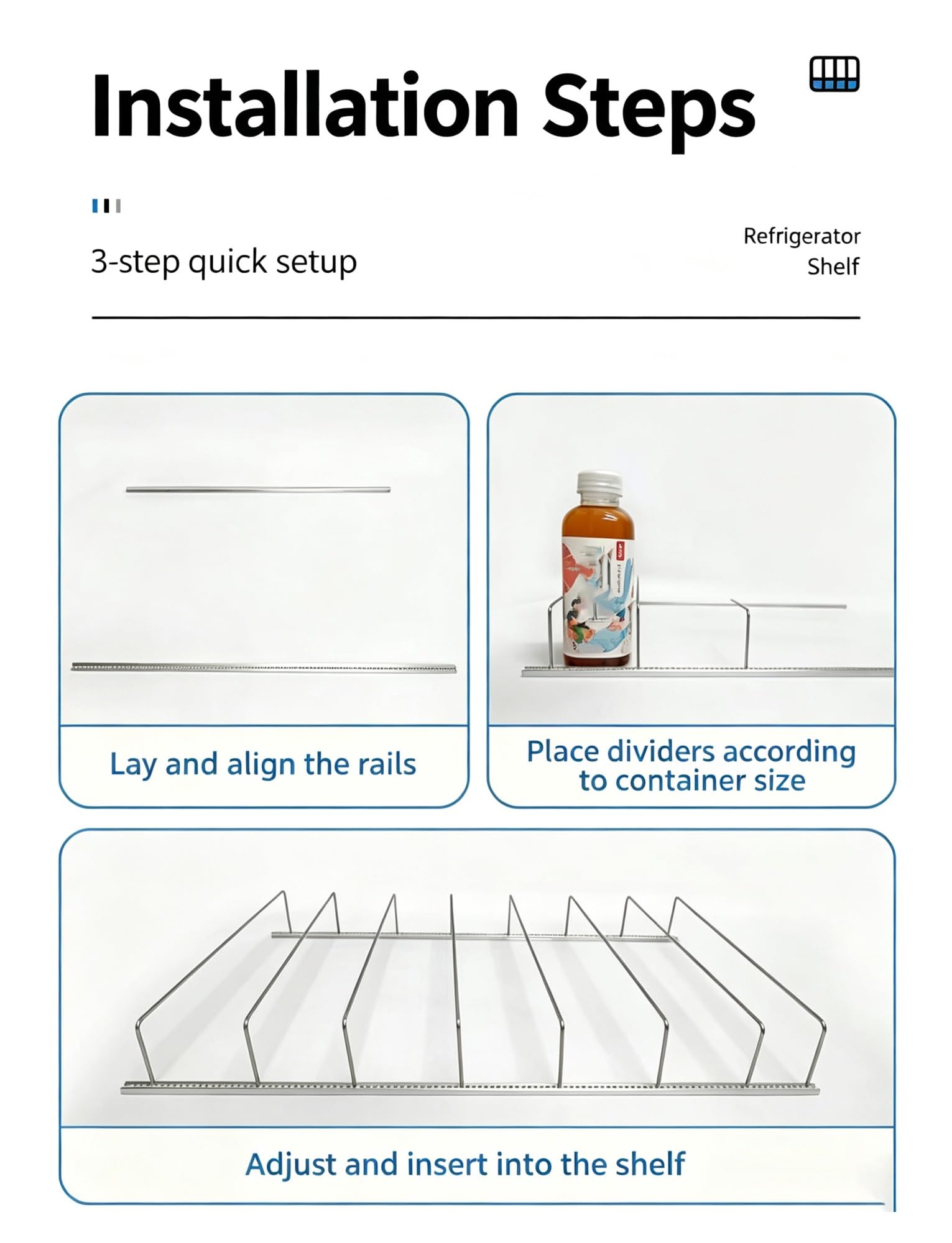 3er-Pack verstellbarer Getränkedosen-Organizer, Regalteiler for Bier | Kippsicherer Trennständer for Glastürkühler, Dosenspenderständer(45x56cm)