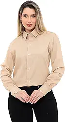 Camisa Social Feminina Premium Tipo Linho Bege Tamanho:P