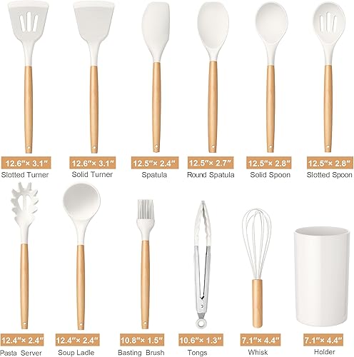 Miniatura 2 de TeamFar Juego de utensilios de cocina, 12 piezas de utensilios de cocina de silicona para utensilios de cocina antiadherentes con mango de madera,