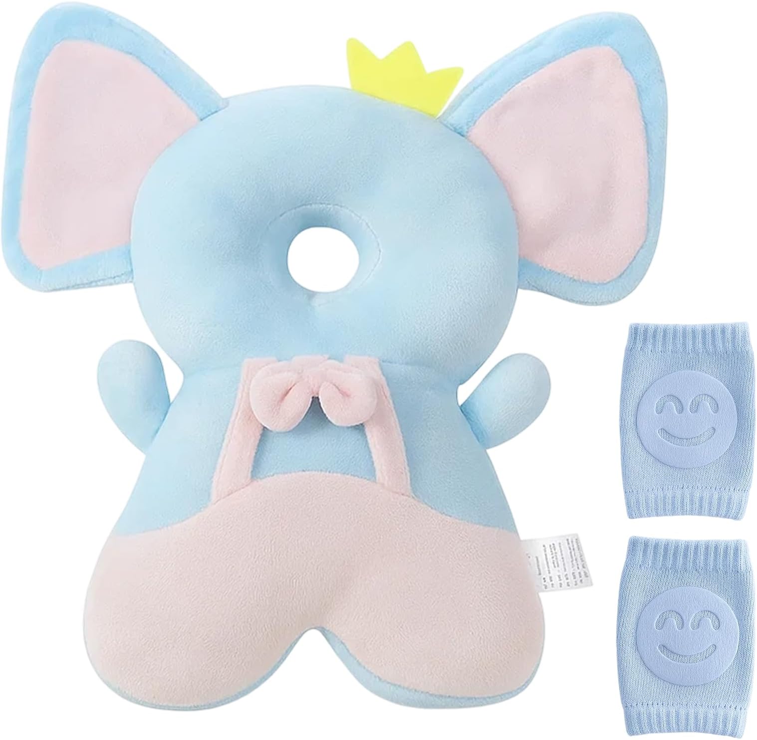 Baby Head Protector Backpack, 3-Piece Set with Elephant Design and Wrist Guards, Adjustable Baby Fall Protection for Learning to Walk, Head and Back Safety Gear for Infants