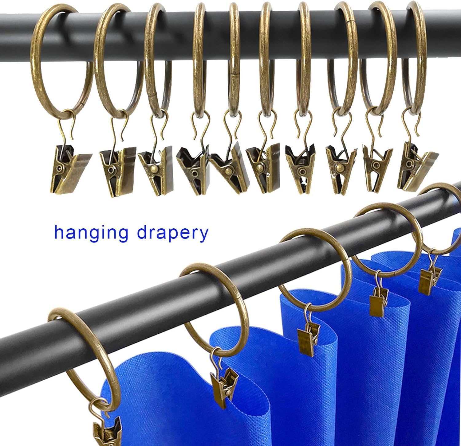 Curtain Rings with Clips, Includes Curtain Rings, Curtain Clips Fits Up to 1 in Curtain Rod (100, Bronze, 1 inch)