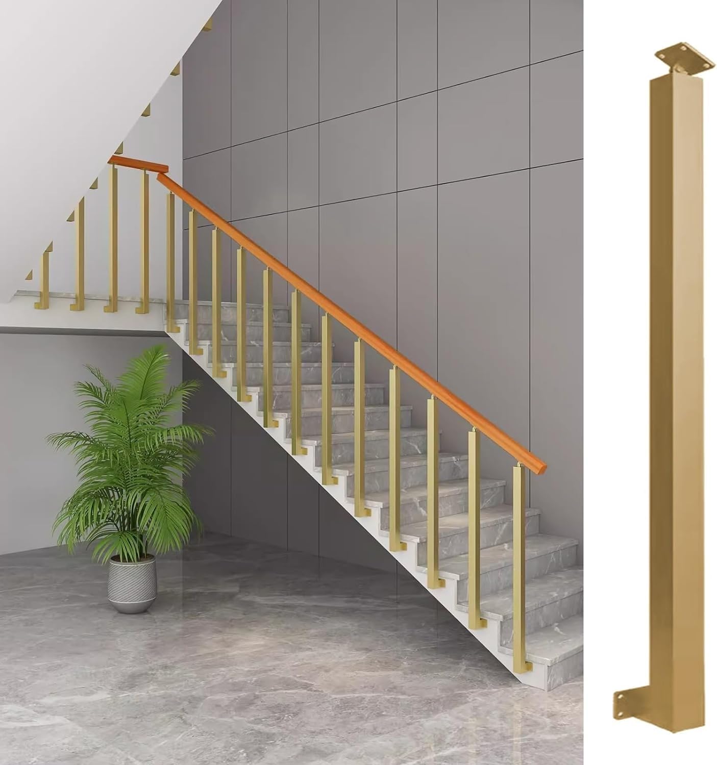 Rampe d'escalier en or et garde-corps clôture avec balustres en métal pour balcon et porche