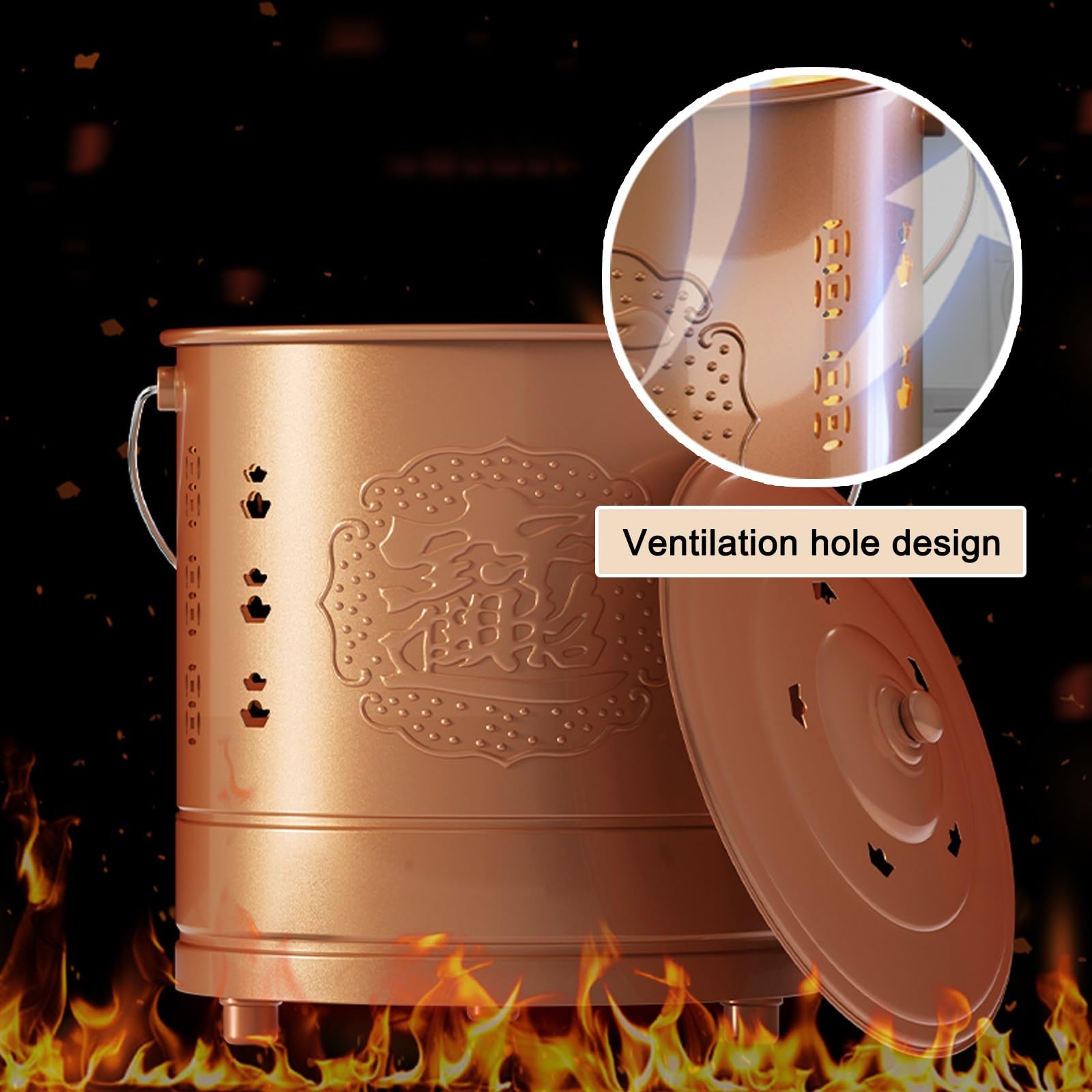 Incinerador de Acero Inoxidable, Brasero con Asa, con Rejilla y Gancho de Fuego, para La Recogida de Residuos de Jardín(Red,25cm/10in)