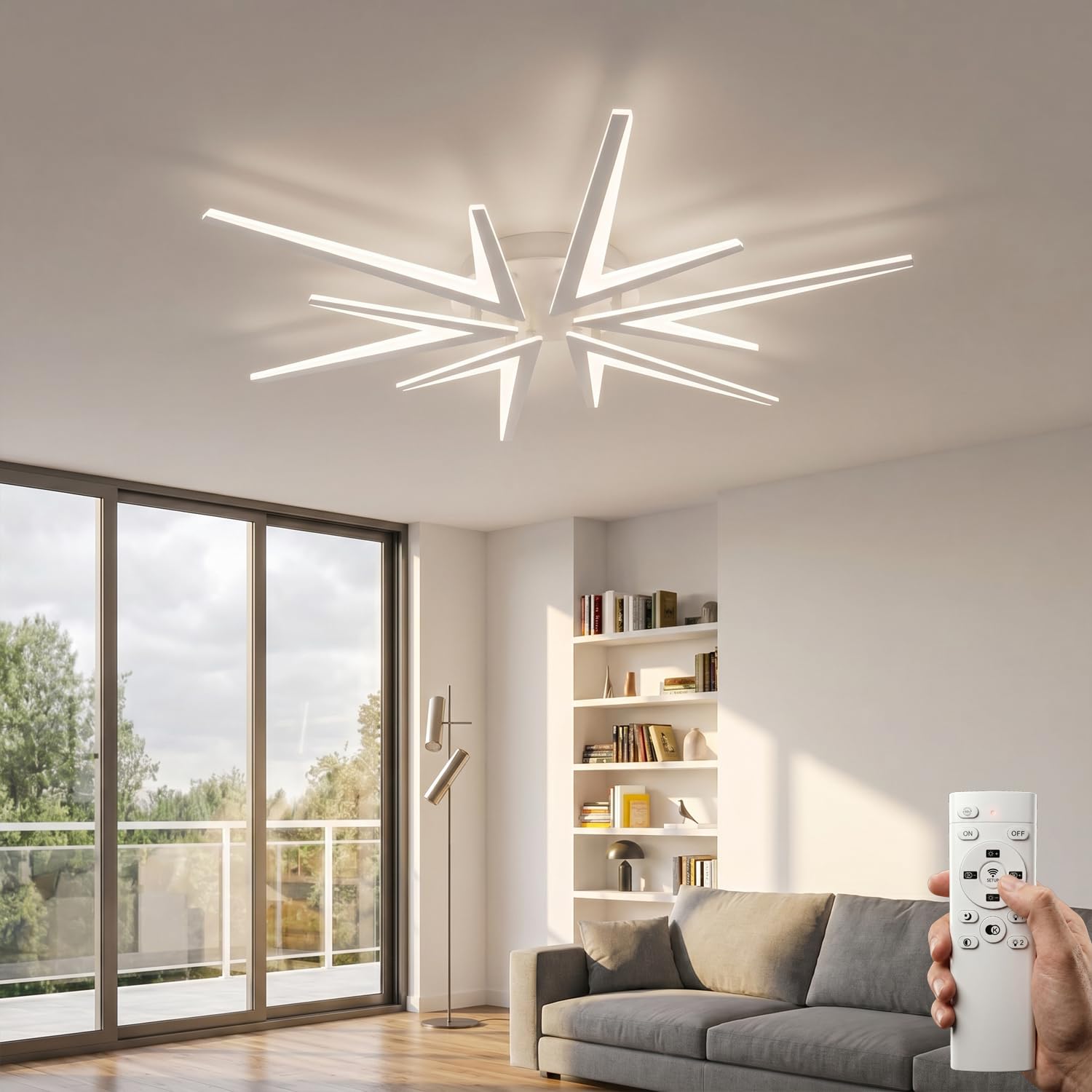 Lanmorn White Led Ceiling Light With Remote Control Dimmable, 92Cm Chandelier Ceiling Lights, Modern Ceiling Lighting Fixture, 72W Led 6800Lm, For Bedroom, Living Room, Hall, Lounge,