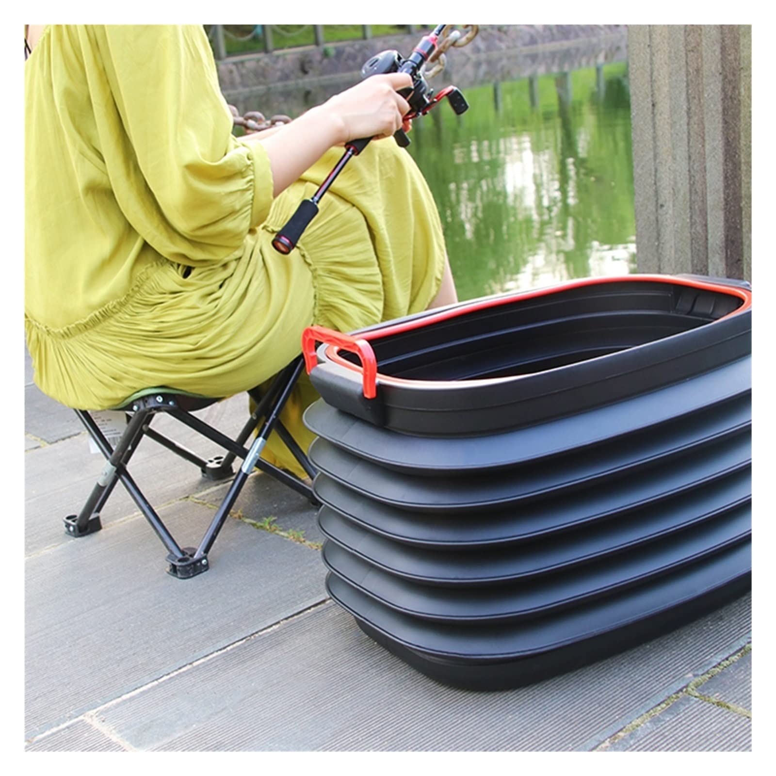 Seau de pêche pliable avec poignée, seau à eau portable pliable pour lavage de voiture, camping, voyage, économiseur d'espace, idéal pour la randonnée et la pêche