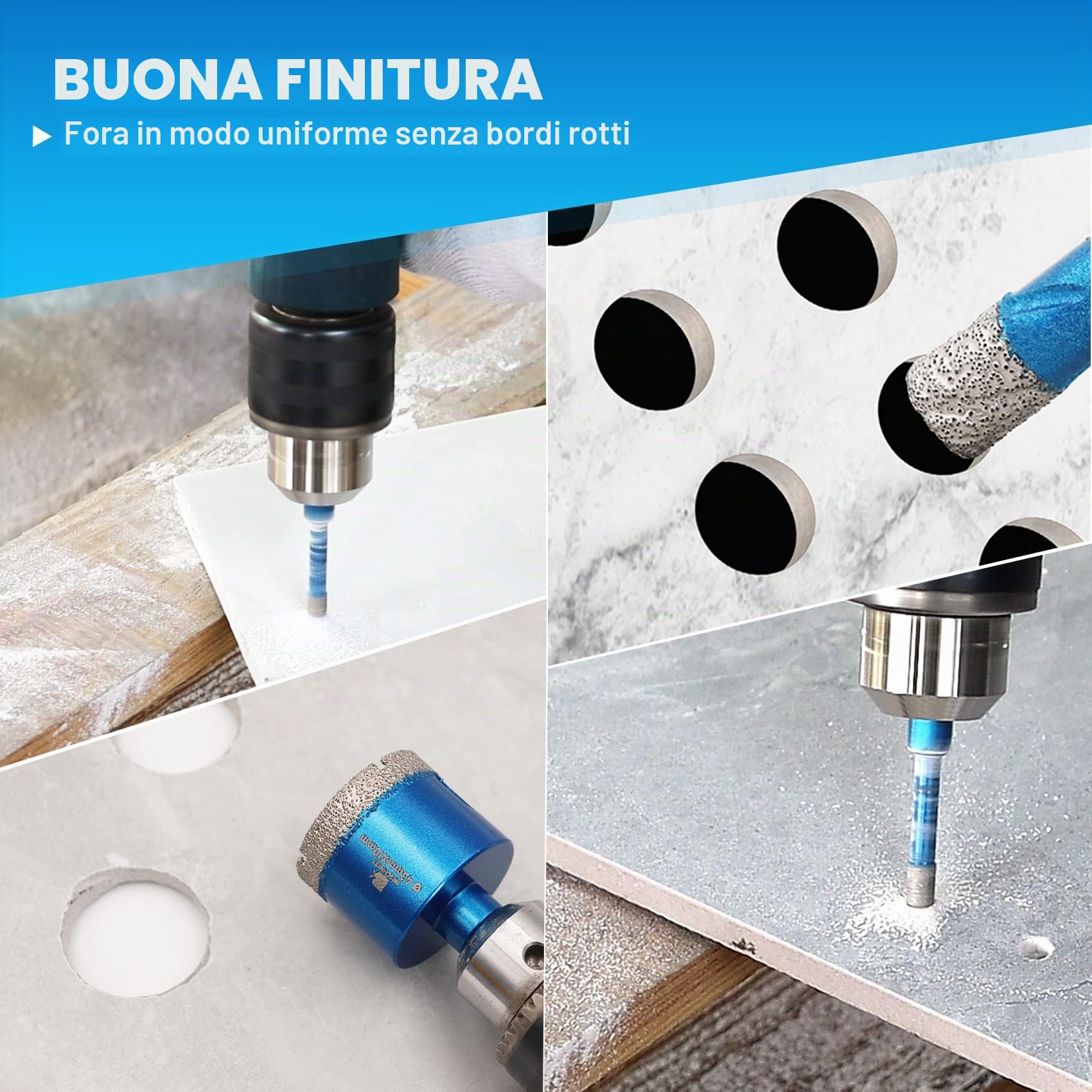 Punta per Trapano Diamantata Set - Frese diamantate 6/8/10/20/25/28/32/35/45/50/65mm punte diamantate per Porcellana Granito Piastrella Marmo Taglio a Secco