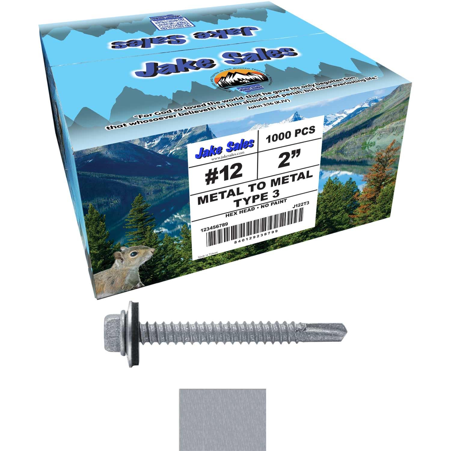 12 x 2 NO Paint Type 3 Metal Roofing Screws - Hex Head Drill Point - 9/16" EPDM Washer 4 X 250 Bags - 1,000 Screws