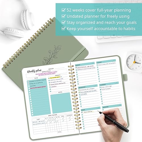 Miniatura 3 de Agenda semanal sin fecha, cuaderno semanal de lista de tareas con organizador de objetivos y hábitos, agenda semanal A5 con encuadernación en