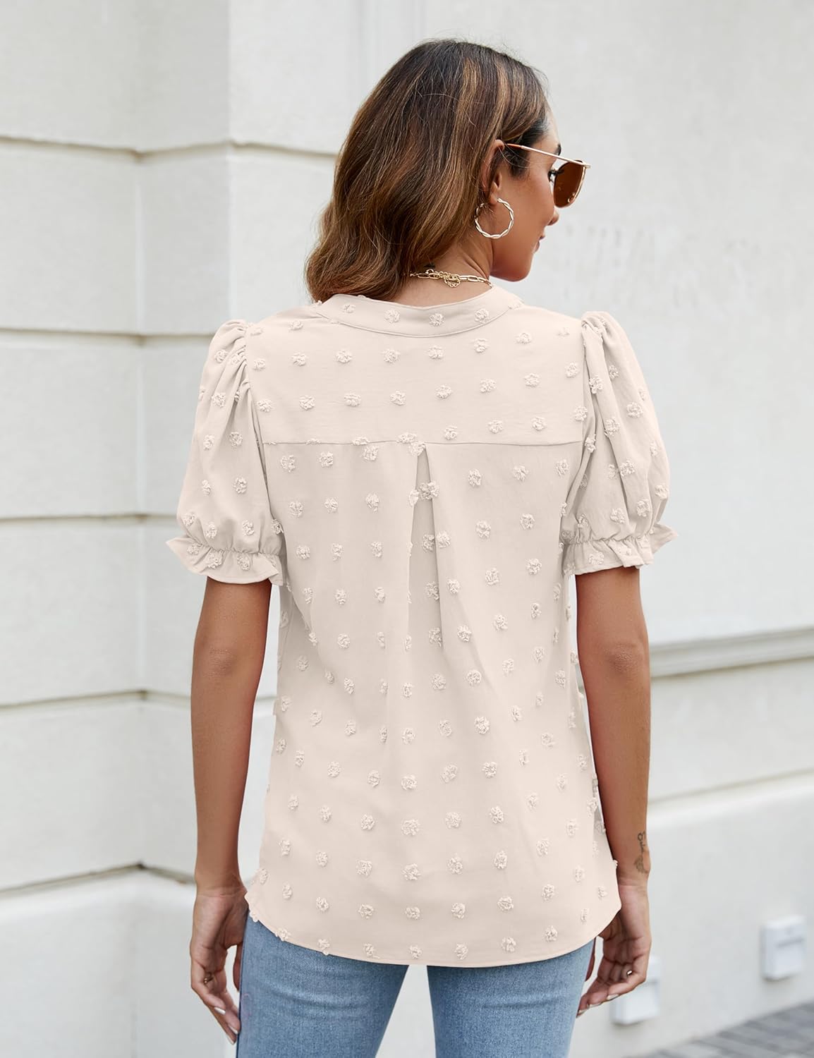 Blooming Jelly Women's Puff Sleeve Casual Tops Fashion White Polka Dot Blouses Dressy Ladies Summer Tops - Image 5