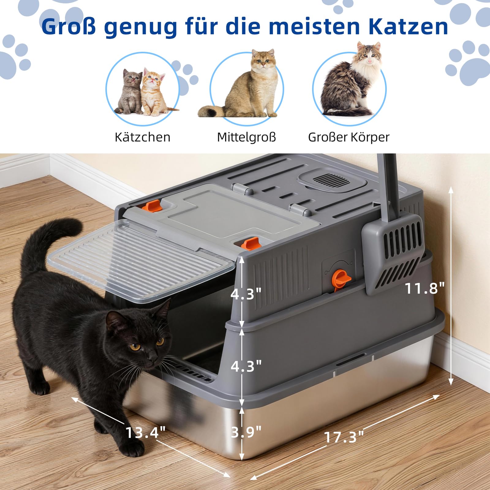 Edelstahl Katzenklo mit Deckel – Kleine geschlossene Katzentoilette mit hohen Seitenwänden für Neugeborene & Junge Kätzchen, leicht zu reinigender Klappdeckel, ideal für kleine Katzen