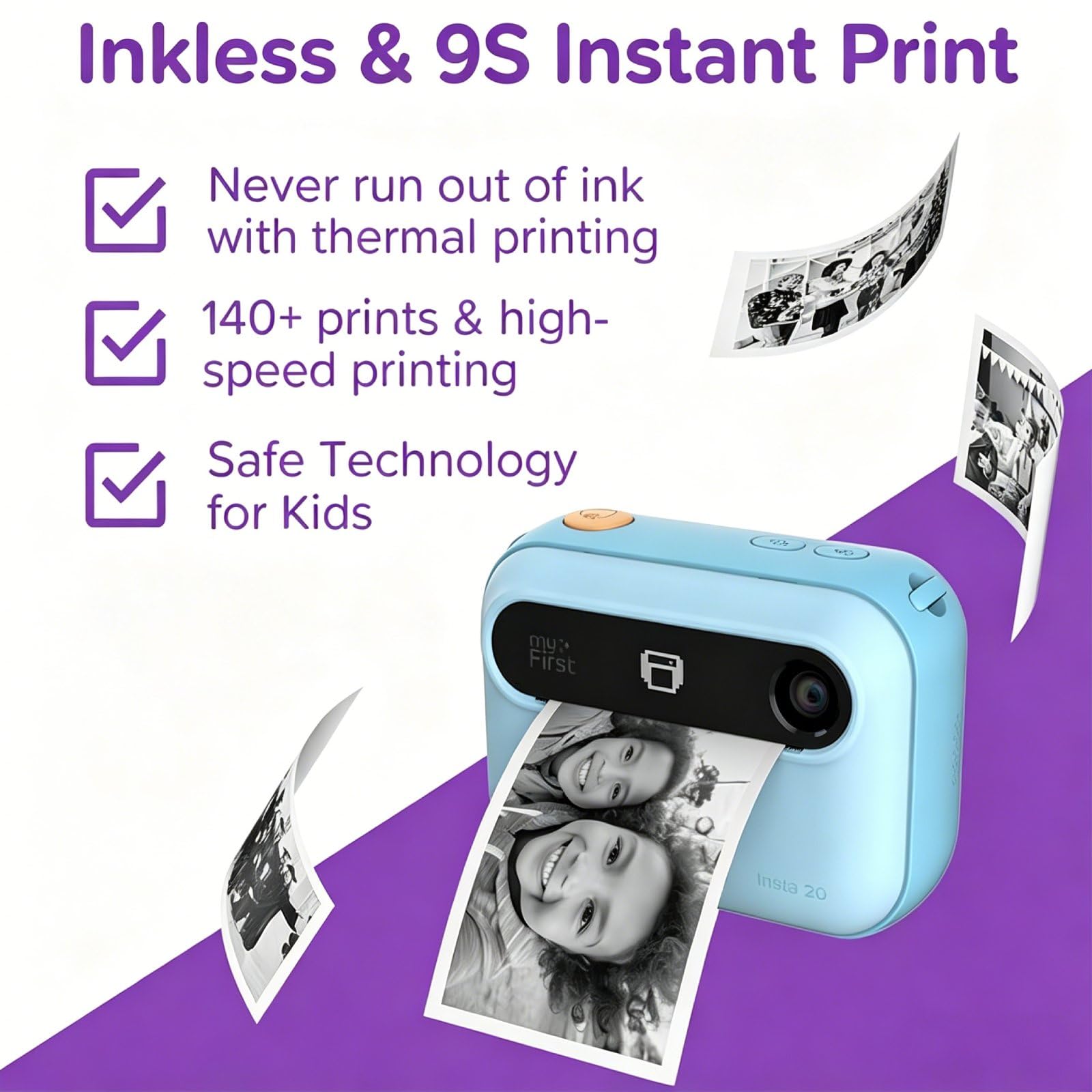 myFirst Insta 20 Appareil photo numérique à impression instantanée pour enfants 16 MP 1080p objectif selfie