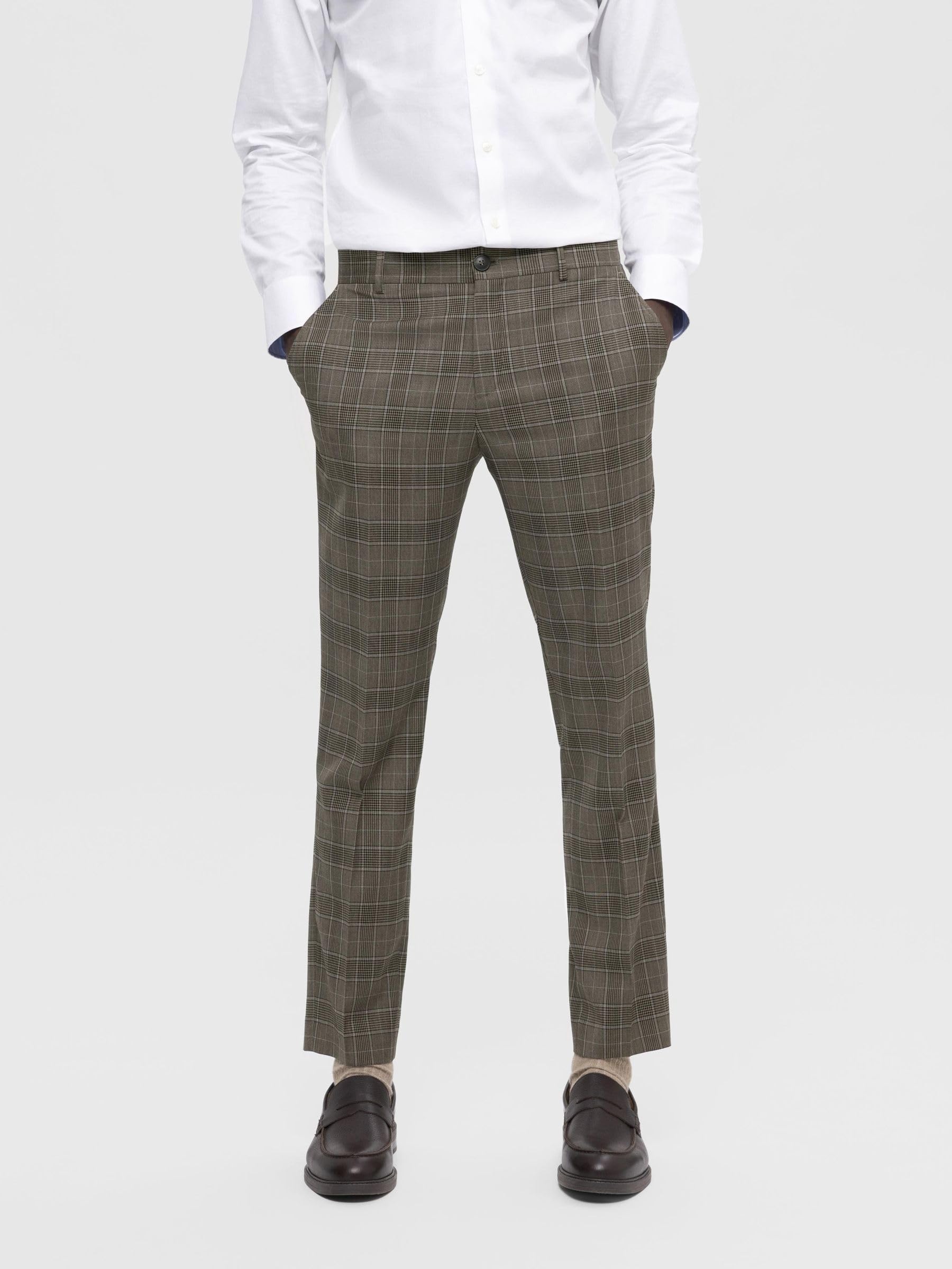 SELECTED HOMME Slhslim-neil Brown Blue Check Trs B Noos - Spodnie Mężczyźni