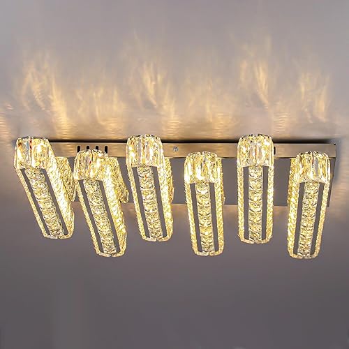 Miniatura 5 de CXGLEAMING Candelabro LED regulable de 9.8 pulgadas de cristal, mini lámpara de techo redonda moderna, lámpara de montaje empotrado para sala de