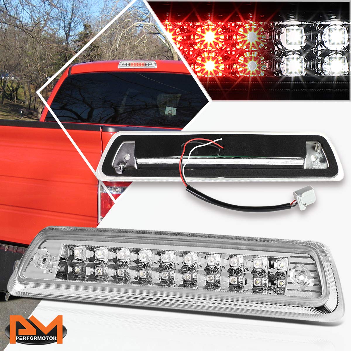 LED 3rd Third Brake Light Cargo Light High Mount Stop Light Compatible with Ford F-150 09-14,Chrome Housing/Clear Lens