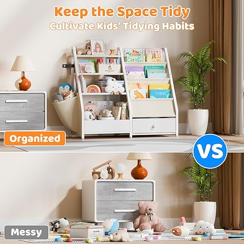 Miniatura 6 de Estantería infantil y almacenamiento de juguetes, estante para libros para habitaciones de niños, estantería para bebés para guardería, organizador