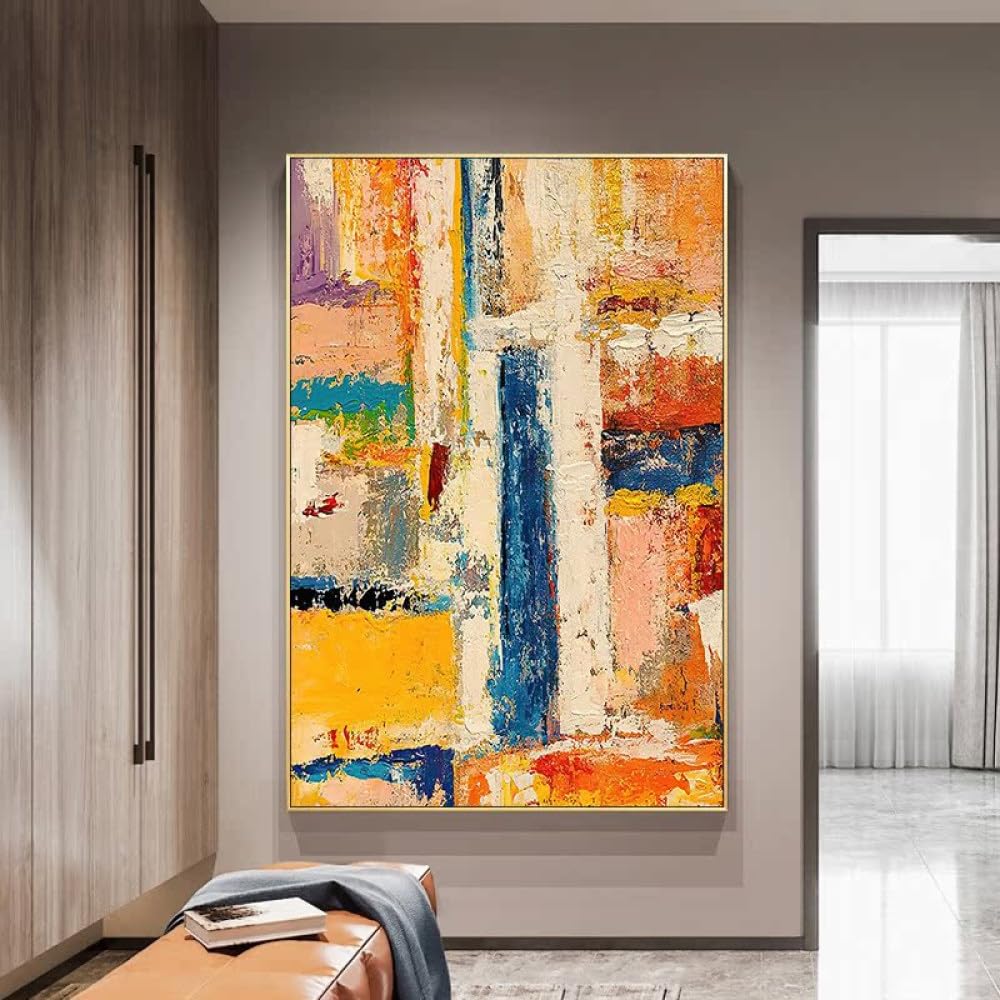 Peinture à l'huile salon grand tableau abstrait orange pour décoration murale