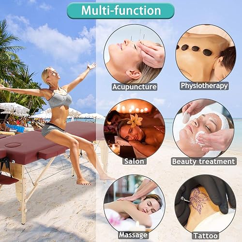 Miniatura 5 de Dkeli Mesa de masaje portátil, cama de spa plegable de 84 pulgadas de altura ajustable con 2 pliegues y funda de transporte, piel sintética,