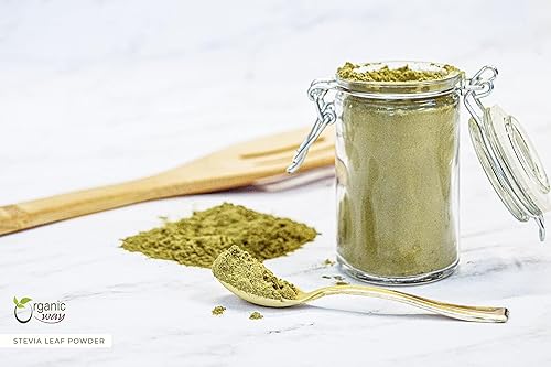 Miniatura 6 de Organic Way Polvo de hoja de stevia (Stevia Rebaudiana)  Certificado Kosher y USDA  Vegano, sin OMG y sin gluten  Edulcorante natural  100% crudo de