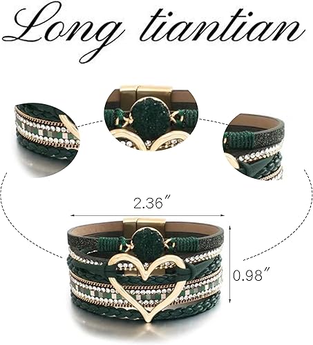 Miniatura 5 de Long tiantian Leather Heart Wrap Bracelets for Women Stocking Stuffers Handmade Stackable Boho Cuff Bangles Bracelet Trendy Birthday Christmas Gifts